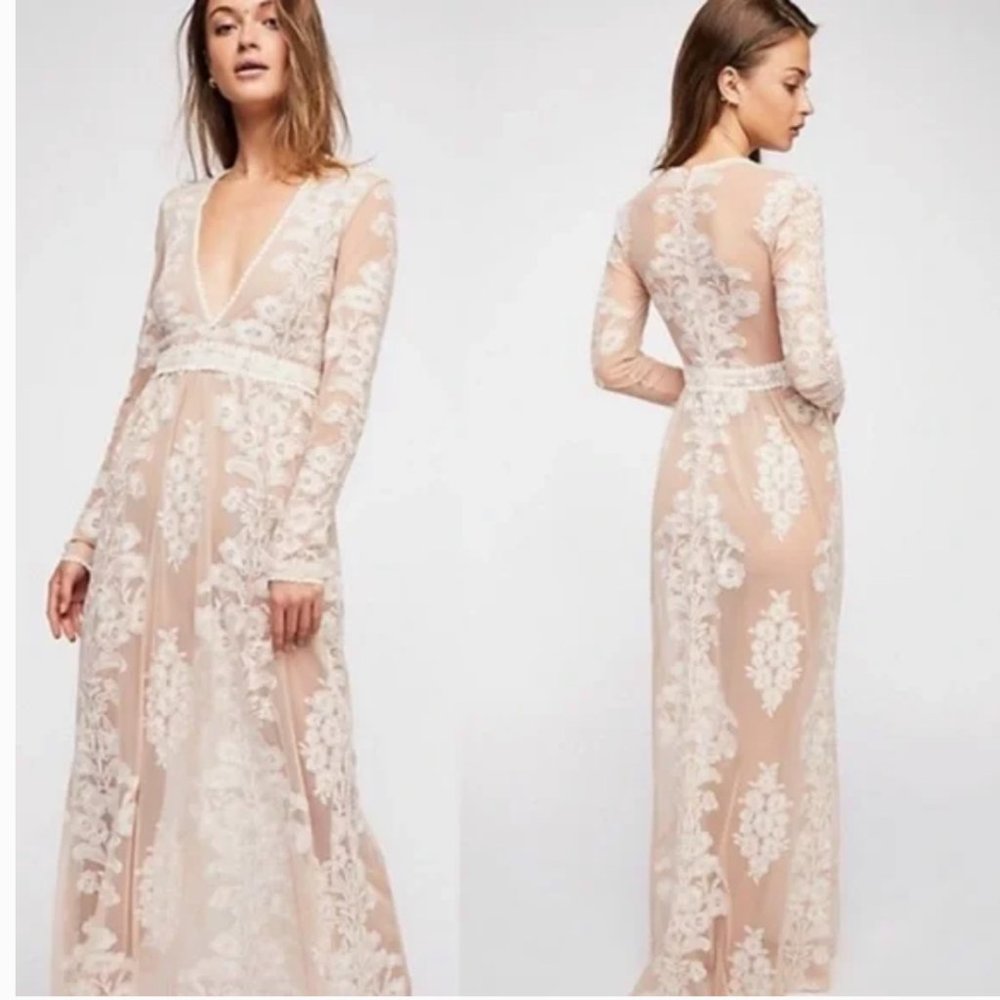 Ivory White Temecula Floral Lace Mesh Embroidered Maxi Dress